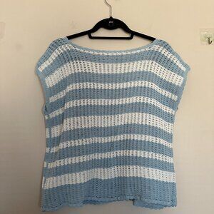 ACCEPTING ALL OFFERS! Vintage hand crochet top blue white strip plus stretchy